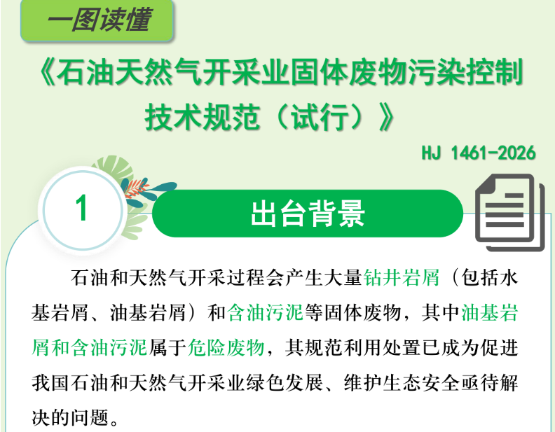 一图读懂 | 《石油天然气开采业固体废物污染控制技术规范（试行）》（HJ 1461-2026）